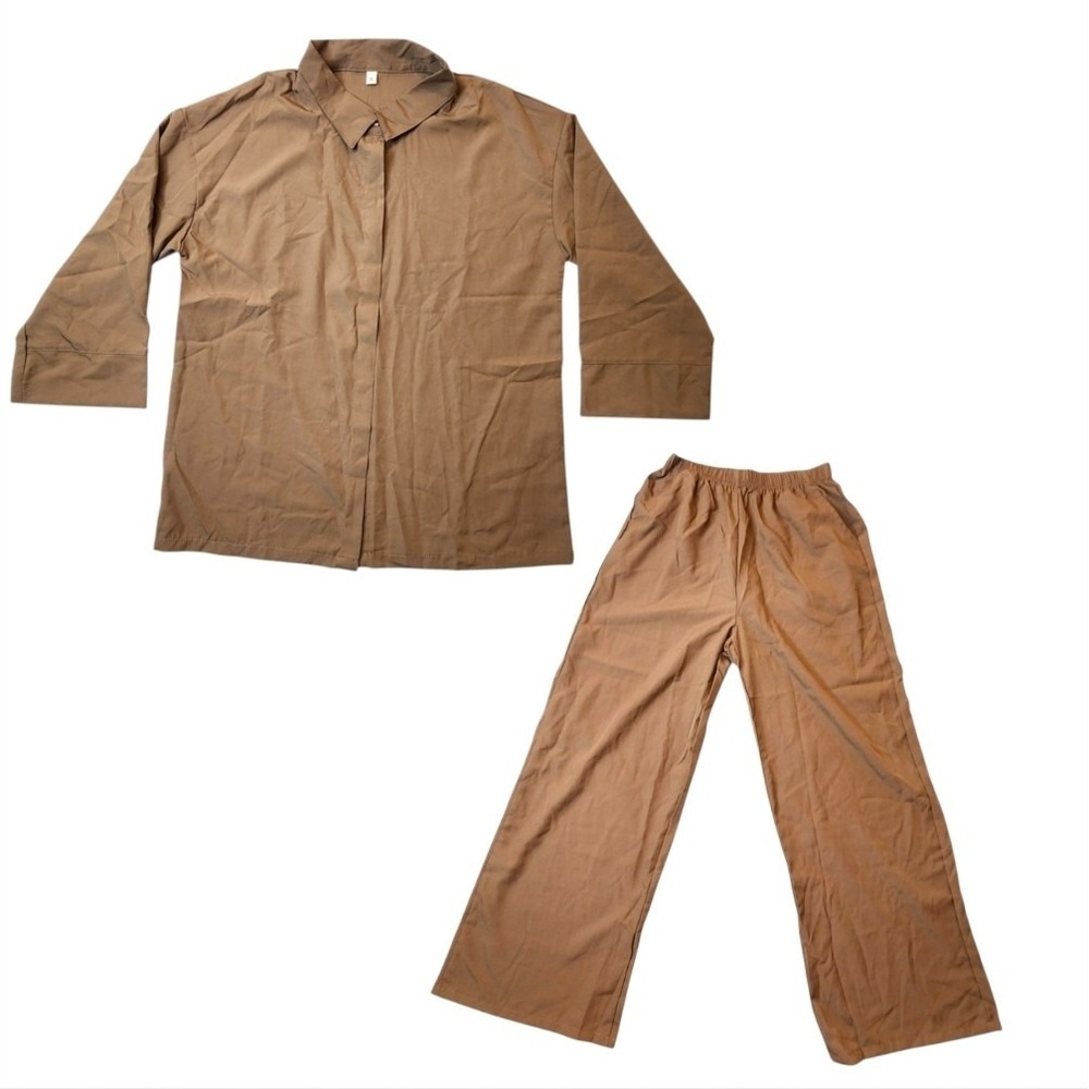 Trousers Shirt Women Linen Long Sleeve Shirt Pants Suit 2 Piece Set